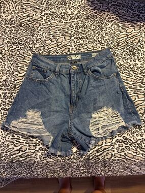 Rewash High-Waist Distressed Blue Denim Shorts